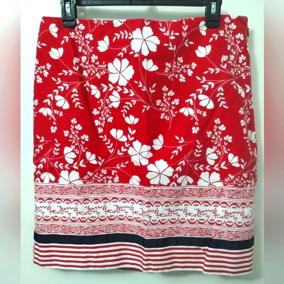 Ann Taylor Loft Floral Striped,Red White Black - Picture 1 of 13